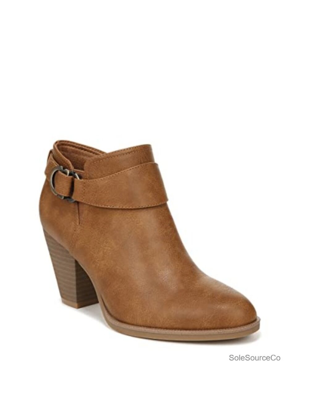 Womens Pointed Toe Faux Leather Ankle Bootie Block Heel 3 Inch Stacked
